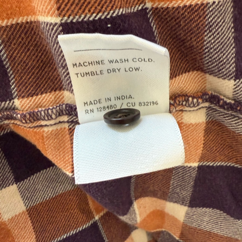 Pact Mila Organic Cotton Flannel Plaid Button Down Shirt Orange Purple Large - Picture 5 of 8